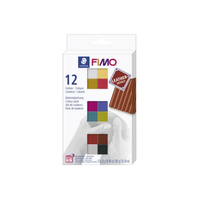 STAEDTLER Ofenhärtende Modelliermasse 8013 C12-2 | FIMO Effect Leder-Look | 12 Farben Set | biegbar | schneidbar