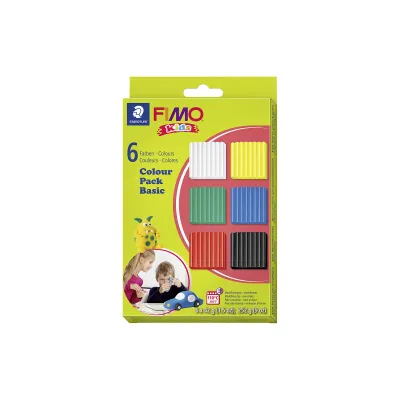 Staedtler Modelliermasse Fimo Kids Colour Pack Basic 8032 01 | 6 x 42g | ofenhärtend | bunt | Knetmasse Set