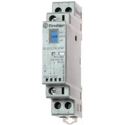 Finder Installationsschütz 22.32.0.012.4340 | 25A 250-440V AC | Spule 12V AC/DC | 2 Schließer | LED | IP20 | brummfrei