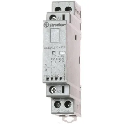 Finder Installationsschütz 22.32.0.024.4320 | 2 Schließer | 25A | 24V AC/DC | DIN-Schiene | LED | IP20