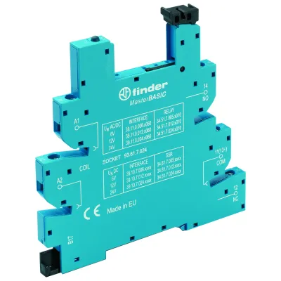 Finder Relaisfassung 93.61.7.024 | Relaissockel für Hutschiene TH35 | Schraubanschluss | 6,2x87x90,7mm | 5-polig | blau