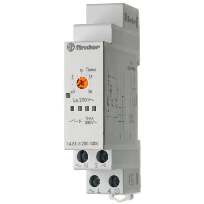 Finder Treppenhaus-Lichtautomat 14.81 | Treppenlichtzeitschalter 230V | 16A | DIN-Schiene | 0,5–20 min