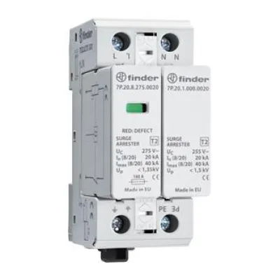 Finder Überspannungsableiter Typ 2 7P.22.8.275.1020 | 1-phasig | 230V | 20kA | Hutschiene | Fernmeldekontakt