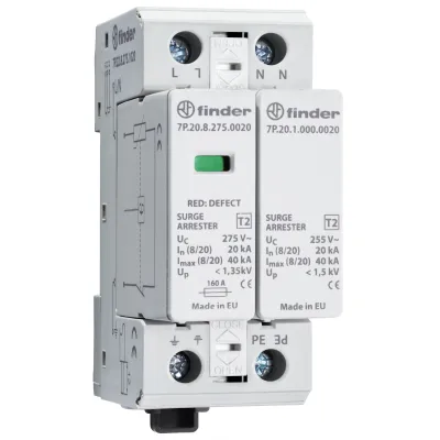 Finder Überspannungsableiter Typ 2 7P.22.8.275.1020 | 1-phasig | 230V | 20kA | Hutschiene | Fernmeldekontakt