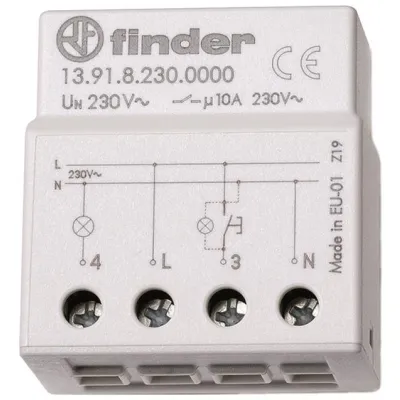 Finder Stromstoßschalter 13.91.8.230.0000 | 230V AC | 1 Schließer 10A | elektronisch | Unterputz | 1000W | grau