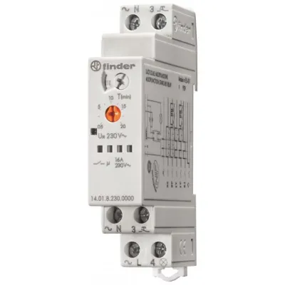 Finder Treppenlichtautomat 14.01 | 16A | 230V | 8 Programme | DIN-Schiene | 0,5–20 Min Timer