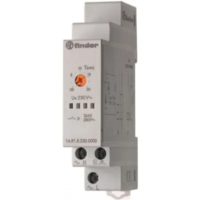 Finder Treppenlichtzeitschalter 14.91.8.230.0000 | 230V | 16A | DIN-Schiene | Zeitbereich 0,5–20 Min