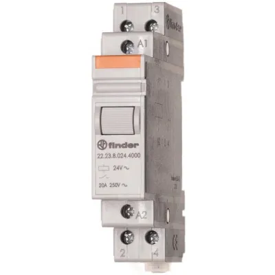Finder Installationsrelais 22.23.8.230.4000 | 20A 230V AC | 1 Schließer 1 Öffner | DIN-Schiene 17,5mm | Prüftaste | IP20