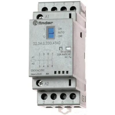 Finder Installationsschütz 22.34.0.024.4340 | 25A | 4 Schließer | 24V AC/DC | LED | IP20 | brummfrei