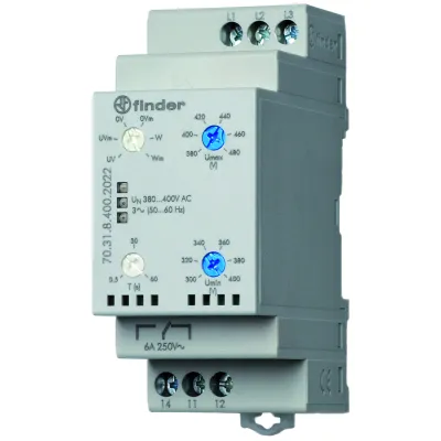Finder 3-Phasen-Netzüberwachungsgerät 70.31.8.400.2022 | AC 380-415V | 6A Kontakt | LED-Statusanzeige | Reiheneinbau