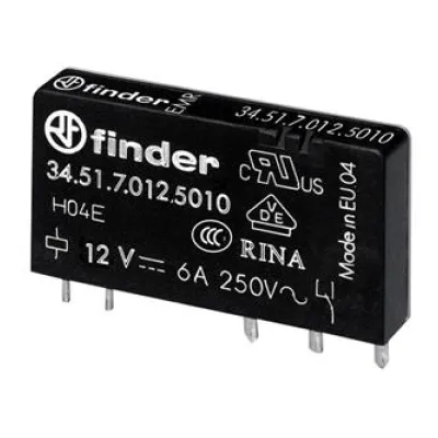 FINDER Steck-/Printrelais 34.51.7.012.5010 | Schaltrelais 1 Wechsler 6A 12V DC | AgNi hartvergoldet | IP20 | 5x15x28mm