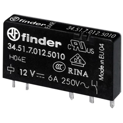 FINDER Steck-/Printrelais 34.51.7.012.5010 | Schaltrelais 1 Wechsler 6A 12V DC | AgNi hartvergoldet | IP20 | 5x15x28mm