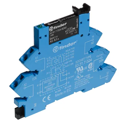 Finder SSR-Koppelrelais 38.91.7.024.7048 | Optokoppler 24V DC | 0,1A | 1 Schließer | DIN-Schiene | LED | EMV