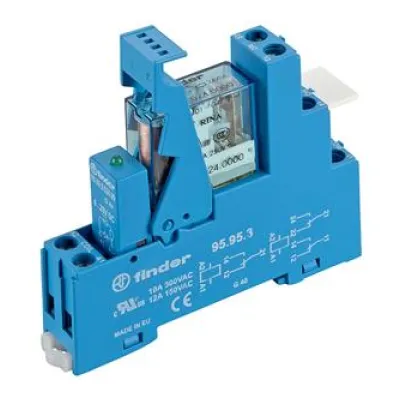 Finder Koppelrelais 49.52 | 24V DC | 2 Wechsler | 8A | AgNi | EMV | LED | Schraubanschluss | DIN-Schiene