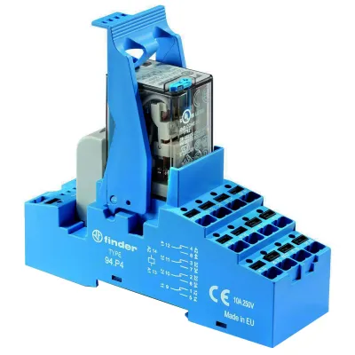 Finder Koppelrelais 58.P4.9.024.0050 | 4 Wechsler 7A | DIN-Schiene | 24V DC Spule | Push-In | LED | EMV | IP20