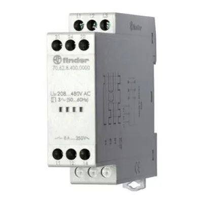 Finder 3-Phasen-Netzrelais | 70.62 | 400V AC | 2 Wechsler | Phasenüberwachung | DIN-Schiene | LED | 22,5mm