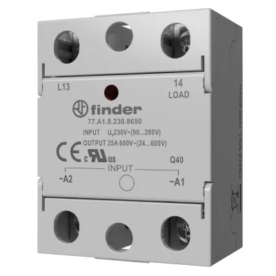 Finder Halbleiterrelais 77.A1.9.024.8650 | 1-polig SSR | 24-660V AC | 25A | LED-Anzeige | IP20 | Schraubanschluss