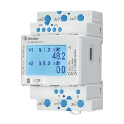 Finder Drehstromzähler 7M.38.8.400.0112 | 3-Phasen Energiezähler | MID | 80A | 2 Tarife | S0 | Modbus | LCD