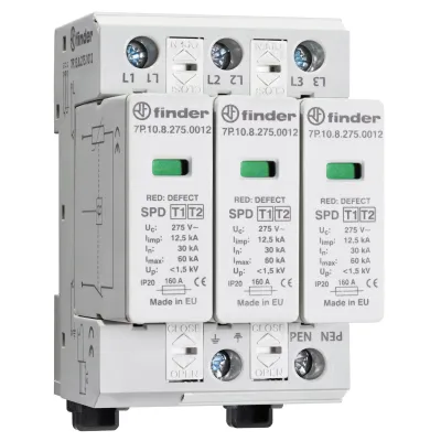 Finder Überspannungsableiter Typ 1 | 7P.13.8.275.1012 | 3-phasig | steckbar | 30kA | 230V | Hutschiene