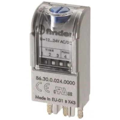 Finder Zeitrelais 86.30.0.024.0000 | Multifunktions Zeitmodul 12-24V AC/DC | 0,05s-100h | IP20