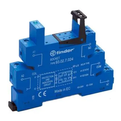 Finder Relaisfassung 93.02.0.240 | Schraubanschluss | 8 Pins | Hutschiene TH35 | 220-240V AC/DC | mit LED-Anzeige | blau