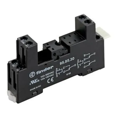 Finder Relaissockel 95.85.30 | 8 Pins | Schraubanschluss | für Relais 40.52/40.61/44.52 | Hutschiene TS35 | schwarz