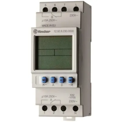 Finder Astro-Schaltuhr 12.92.8.230.0000 | 2-Kanal | DIN-Schiene | 230V | 16A | Wochenprogramm | Gangreserve