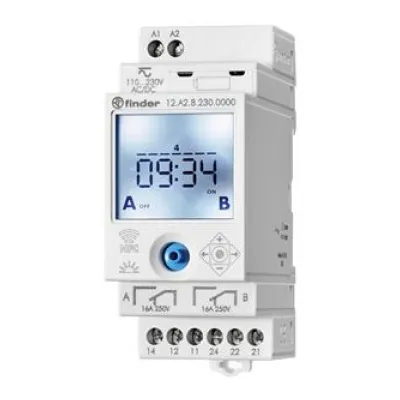 Finder Astro-Schaltuhr 12.A2.8.230.0000 | 2 Wechsler 16A | 230V | NFC & Joystick | LCD | Hutschiene