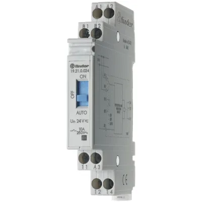 Finder Relais 192100240000PAS | Auto-Off-On Relais 1-stufig 10A | 24V AC/DC | Hutschiene | Rückmeldekontakt | Grau