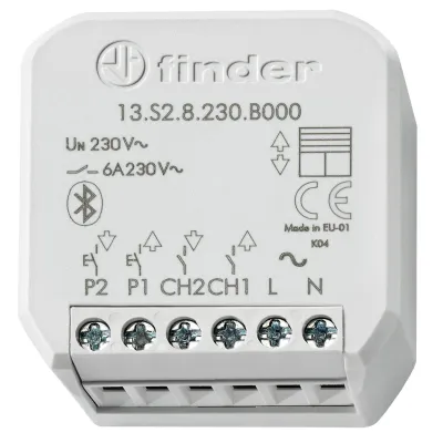 FINDER Bluetooth Jalousien Aktor 13.S2.8.230.B000 | Unterputz | 2 Kanäle | 6A | Funkbus | LED-Anzeige | 230V | IP20