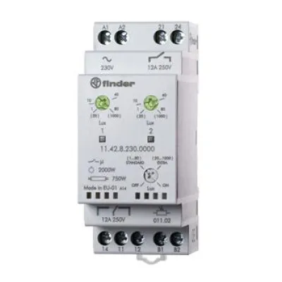 Finder Dämmerungsschalter 11.42.8.230.0000 | DIN-Schiene | 230V | 12A | 1 Wechsler | 1–1000 Lux | Außenfühler IP54