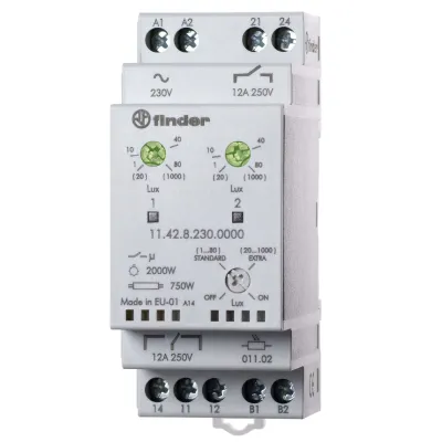 Finder Dämmerungsschalter 11.42.8.230.0000 | DIN-Schiene | 230V | 12A | 1 Wechsler | 1–1000 Lux | Außenfühler IP54