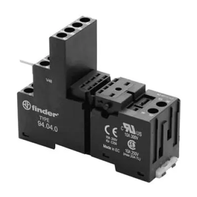 Finder Relaissockel 94.04.0 | 14 Pins | Schraubanschluss | für Relais 55.32/55.34 | Hutschiene TH35 | schwarz