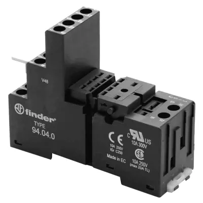 Finder Relaissockel 94.04.0 | 14 Pins | Schraubanschluss | für Relais 55.32/55.34 | Hutschiene TH35 | schwarz