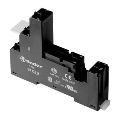 Finder Relaissockel 97.02.0 | 8 Pins | Schraubanschluss | für Hutschiene TS35 | passend für Relais 46.52 | schwarz