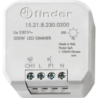 Finder Unterputz-Dimmer 15.21.8.230.0200 | LED 0-200W | Phasenan-/abschnitt | 230V | Universal | grau