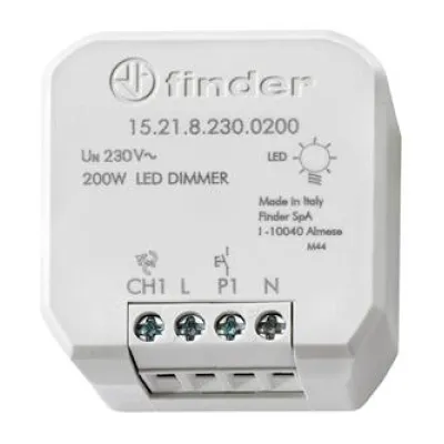 Finder Unterputz-Dimmer 15.21.8.230.0200 | LED 0-200W | Phasenan-/abschnitt | 230V | Universal | grau
