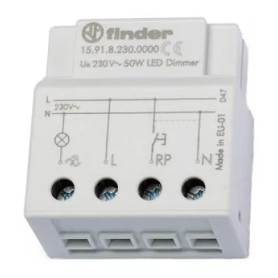 Finder Dimmer elektronisch 15.91.8.230.0000 | Universal Unterputz Dimmer 230V 3-100VA | Lichtwertspeicher | IP20 | Grau