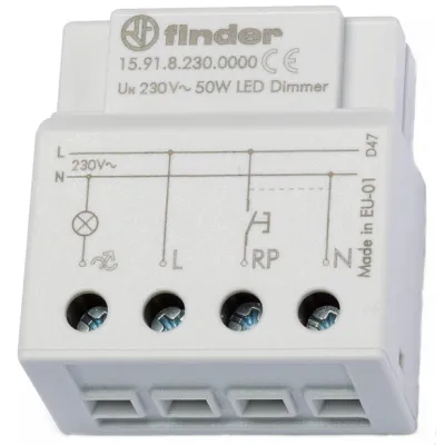 Finder Dimmer elektronisch 15.91.8.230.0000 | Universal Unterputz Dimmer 230V 3-100VA | Lichtwertspeicher | IP20 | Grau