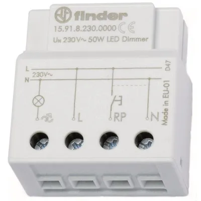 Finder Dimmer elektronisch 15.91.8.230.0000 | Unterputz | LED & Halogen 50W | Phasenanschnitt | 230V | Tasterfunktion
