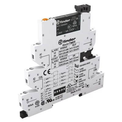Finder Zeitrelais 39.81.0.024.0060 | 24V AC/DC | 0,1s–6h | 1 Wechsler | 8 Funktionen | DIN-Schiene | Schraubanschluss