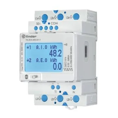 Finder Energiezähler 7M.38.8.400.0312 | 3-Phasen MID | LCD | M-Bus | S0 | NFC | 80A | Zweitarif | Hutschiene