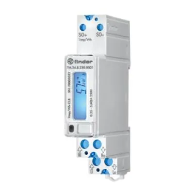 Finder Energiezähler 7M.24.8.230.0001 | 1-Phasen Stromzähler | 40A | S0-Schnittstelle | LCD | DIN-Schiene | ohne MID