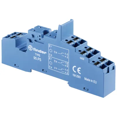Finder Relaisfassung 95.P5 | Relaissockel für Serie 40.52 40.61 44.52 44.62 | Push-In Anschluss | Hutschiene TS35 | Blau