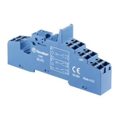 Finder Relaisfassung 95.P5 | Relaissockel für Serie 40.52 40.61 44.52 44.62 | Push-In Anschluss | Hutschiene TS35 | Blau