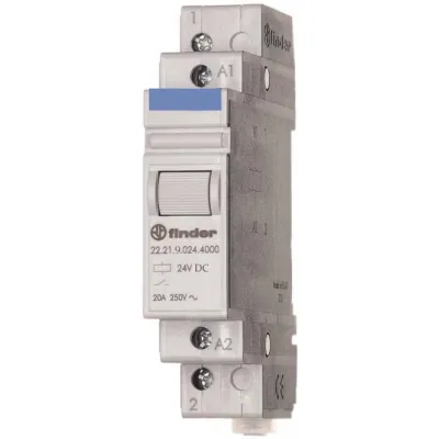 Finder Installationsrelais 22.21.9.012.4000 | 1 Schließer | 20A | 12V DC | mechanisch | DIN-Schiene | 1TE | Prüftaste