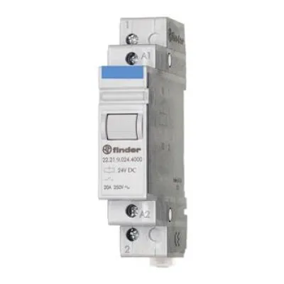 Finder Installationsrelais 22.21.9.024.4000 | 20A | 24V DC | 1 Schließer | AgSnO2 | DIN-Schiene | Prüfaste