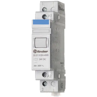 Finder Installationsrelais 22.21.9.024.4000 | 20A | 24V DC | 1 Schließer | AgSnO2 | DIN-Schiene | Prüfaste