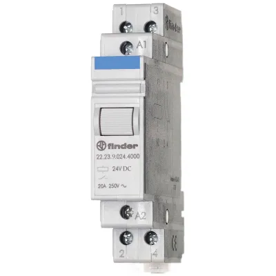 Finder Installationsrelais 22.23.9.012.4000 | 12V DC | 20A | 1 Schließer | 1 Öffner | Prüftaste | AgSnO2 | Grau