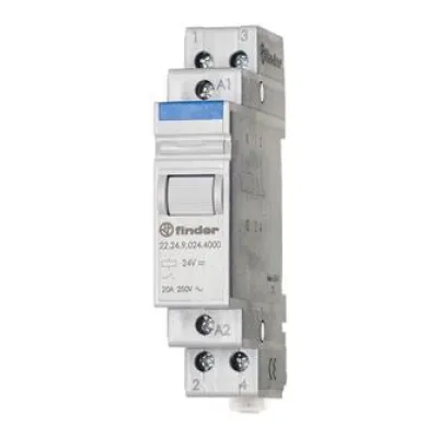 Finder Installationsrelais 22.24.9.024.4000 | 2 Öffner | 20A | 24V DC | mechanisch | DIN-Schiene | 1TE | 17,5mm